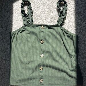 NOBO Olive Button-Front Tank with Ruffle Straps